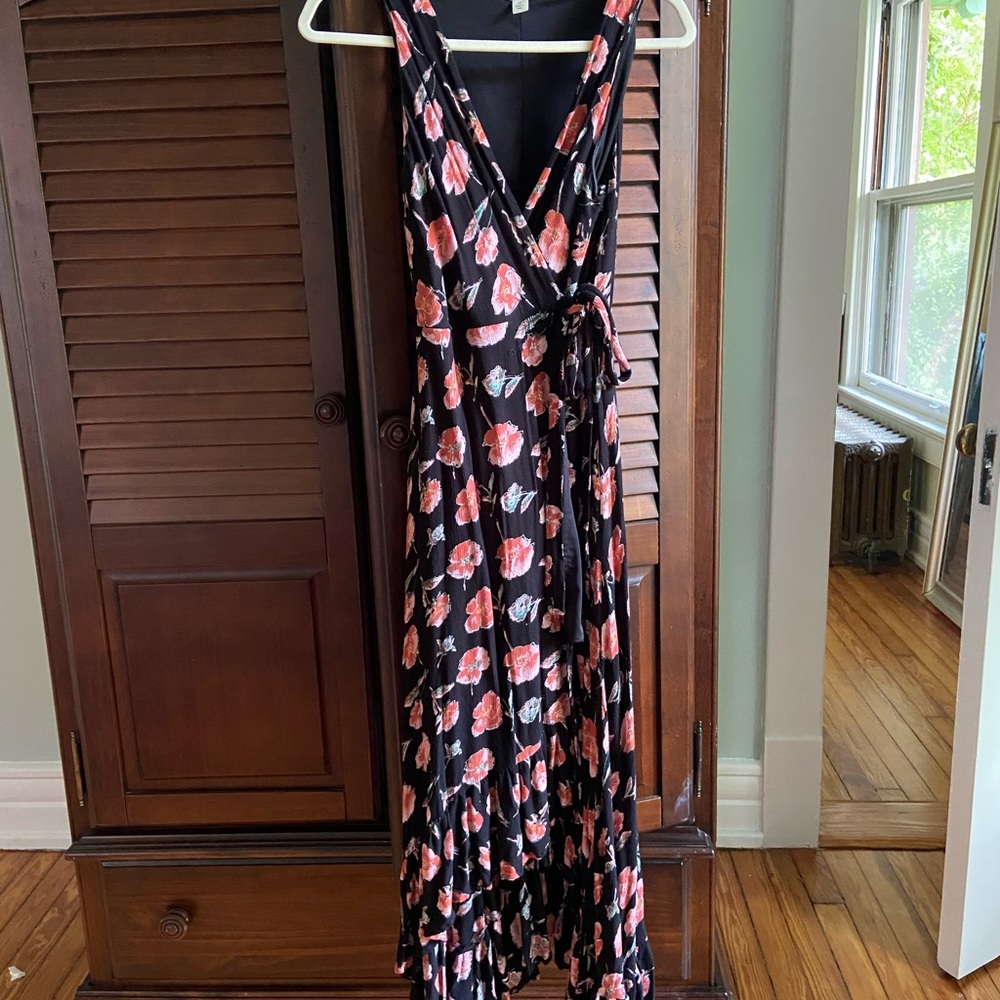 Miami Elegant Black and Pink Floral High Low Dress